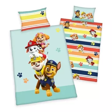 Bio bavlněné povlečení do postýlky - Paw Patrol stripe - 100 x 135 cm + 40 x 60 cm - Herding