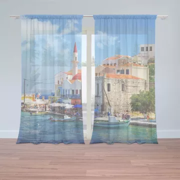 Záclony Domky na pobřeží: 2 ks - 150x250 cm - Sablio