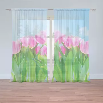 Záclony Růžové tulipány: 2 ks - 150x250 cm - Sablio